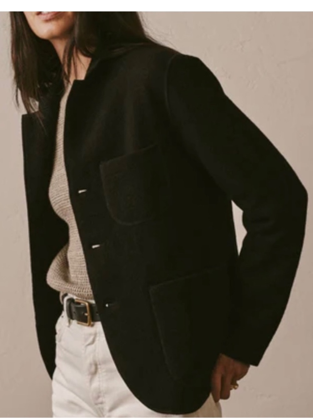 Buck Mason black merino wool felted chore coat size M new women’s - Picture 4 of 10